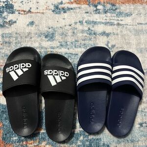 Adidas Black and Blue Slide Sandals Set